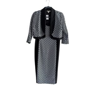 Dressbarn Black and White Patterned Dress with Jacket | Size 12